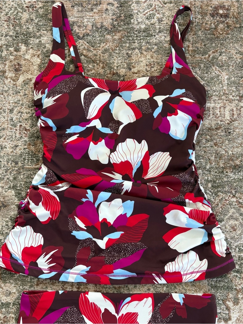 Athleta Hero Bloom Chocolate Swim Tank & High Waist Bottom Set Large 38D/DD - Picture 3 of 9